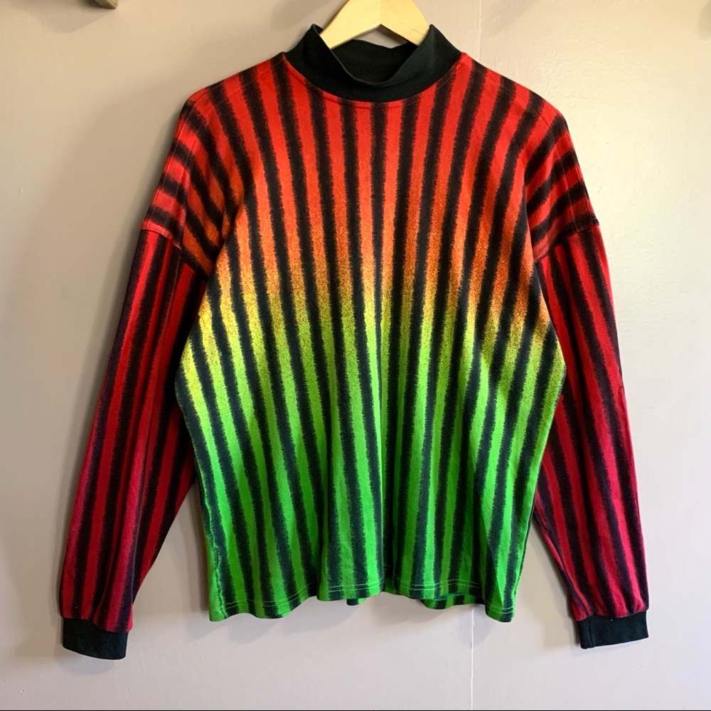 VERSACE JEANS COUTURE STRIPED RED GREEN OMBRE TOP